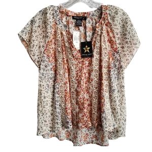 Living Doll Sheer Boho Floral Top | Women's Size S | #B15730546JI NWT
